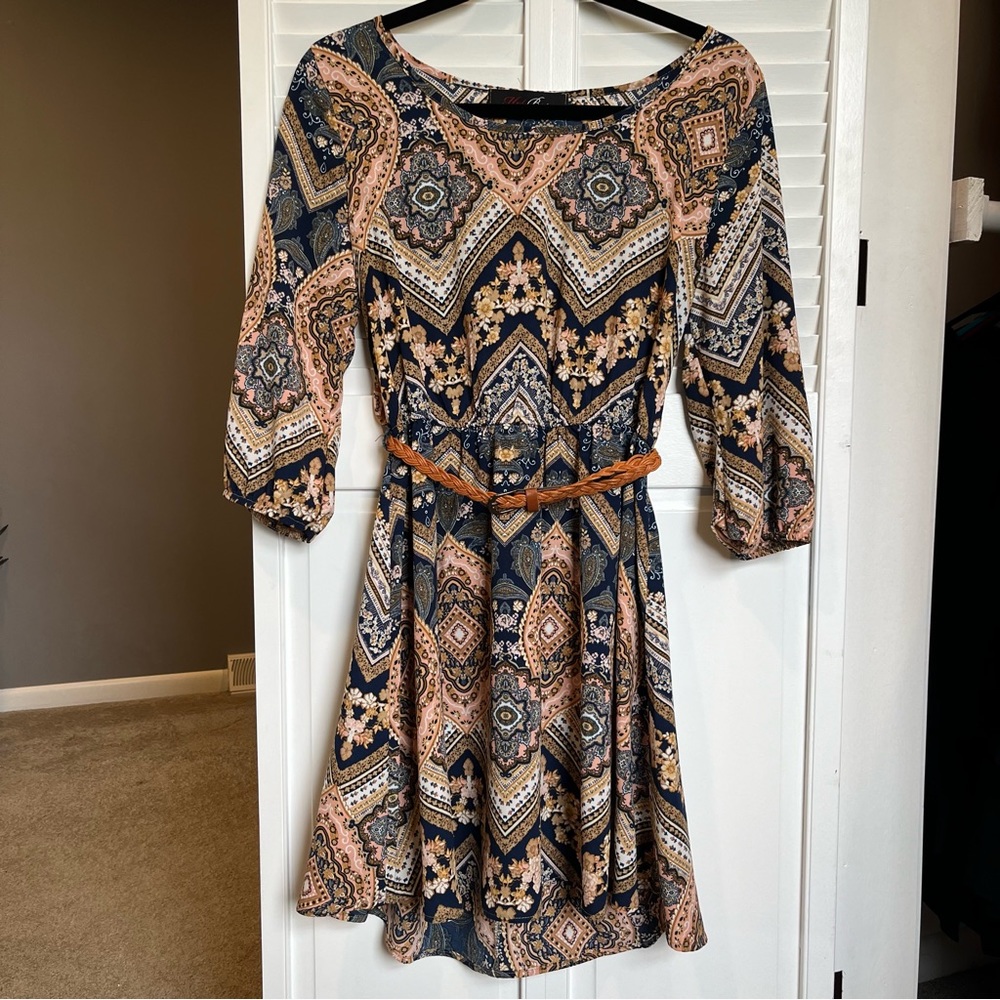 ¾ Sleeve Patterned Dress